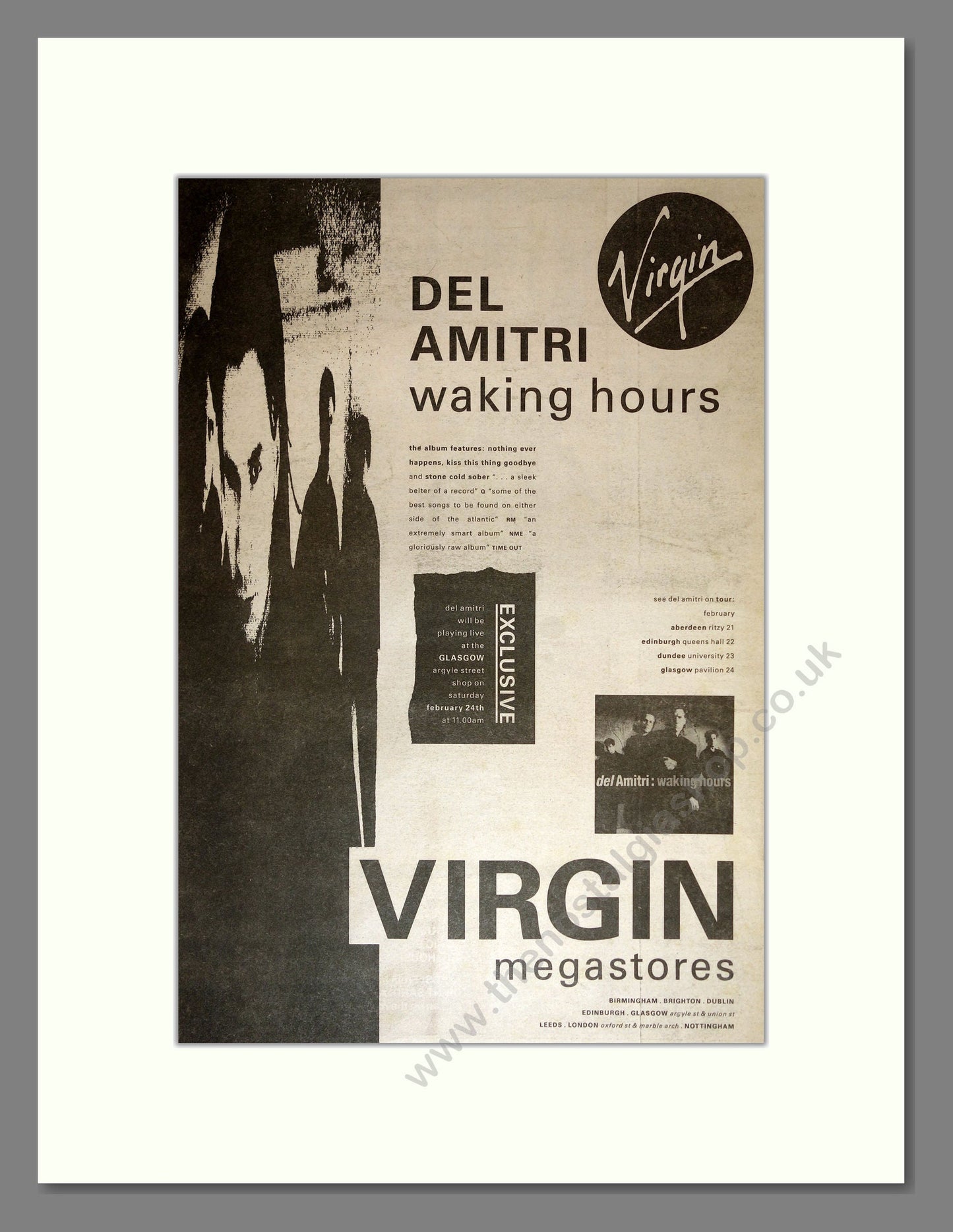 Del Amitri - Waking Hours . Vintage Advert 1990 (ref AD17009)