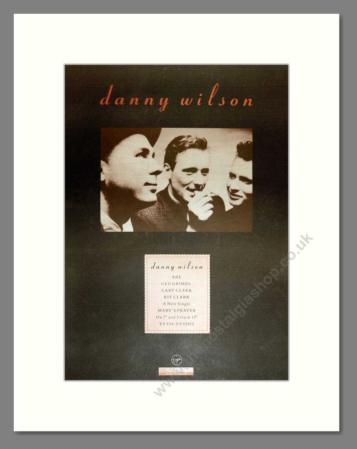 Danny Wilson - Mary's Prayer. Vintage Advert 1987 (ref AD17037)