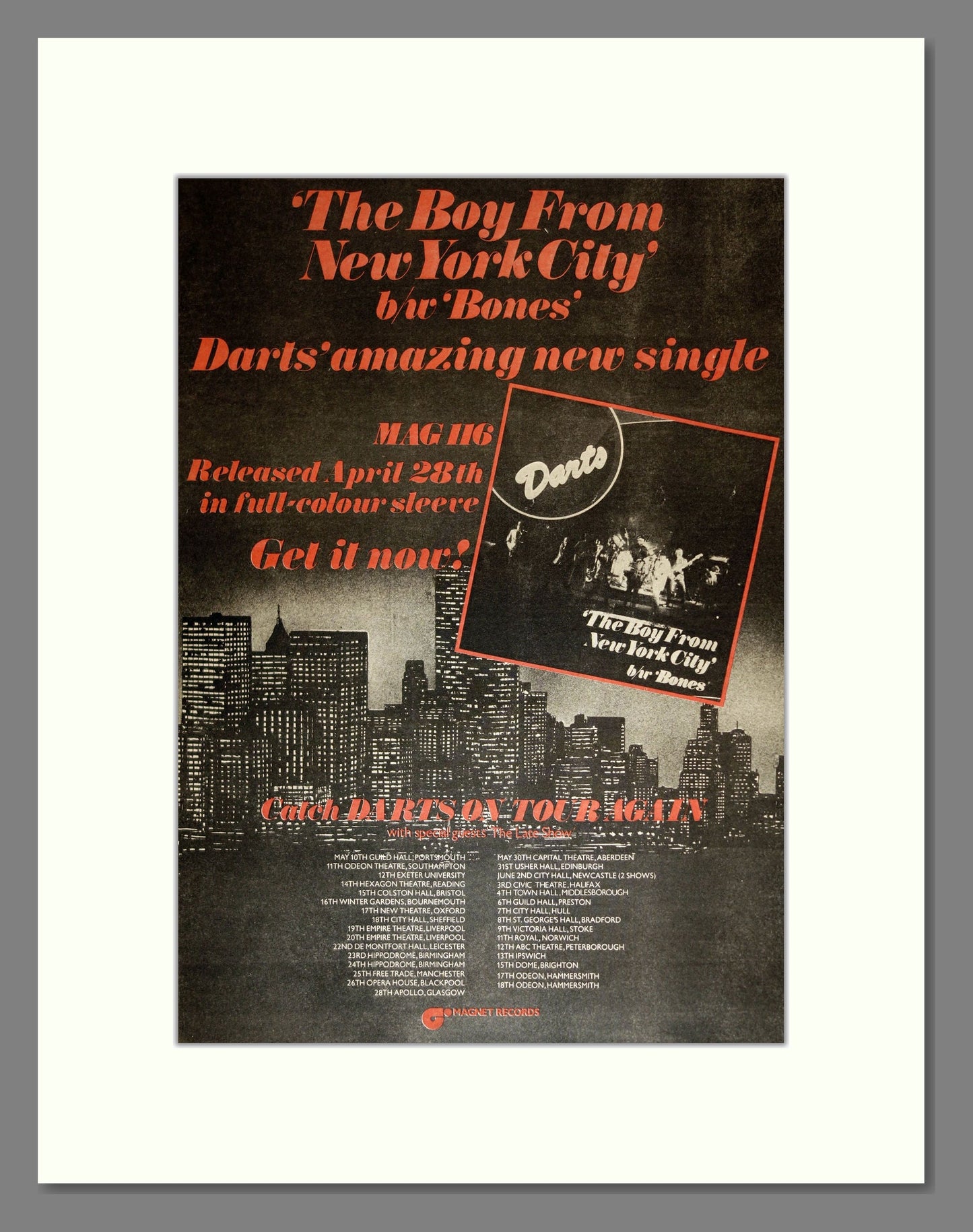 Darts - The Boy From New York City (UK Tour). Vintage Advert 1978 (ref AD17068)