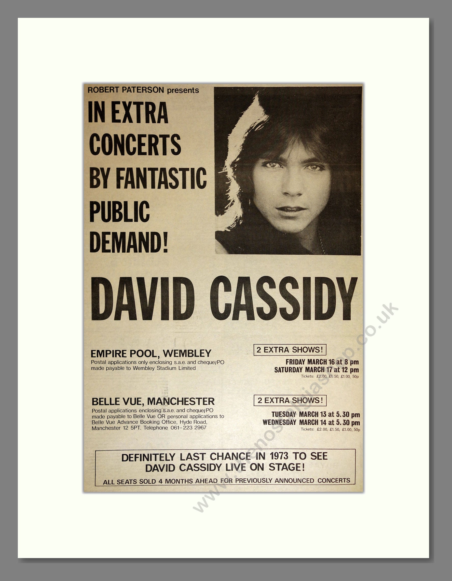 David Cassidy - UK Tour. Vintage Advert 1973 (ref AD17077)