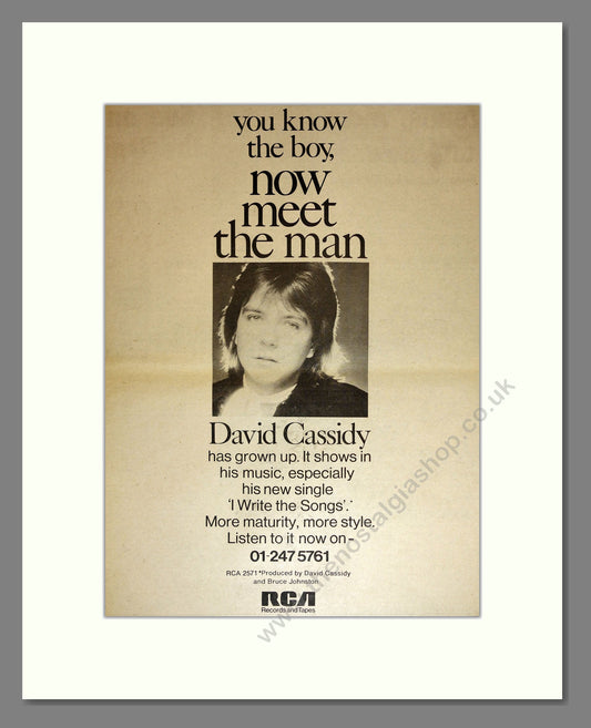 David Cassidy - I Write The Songs. Vintage Advert 1975 (ref AD17079)