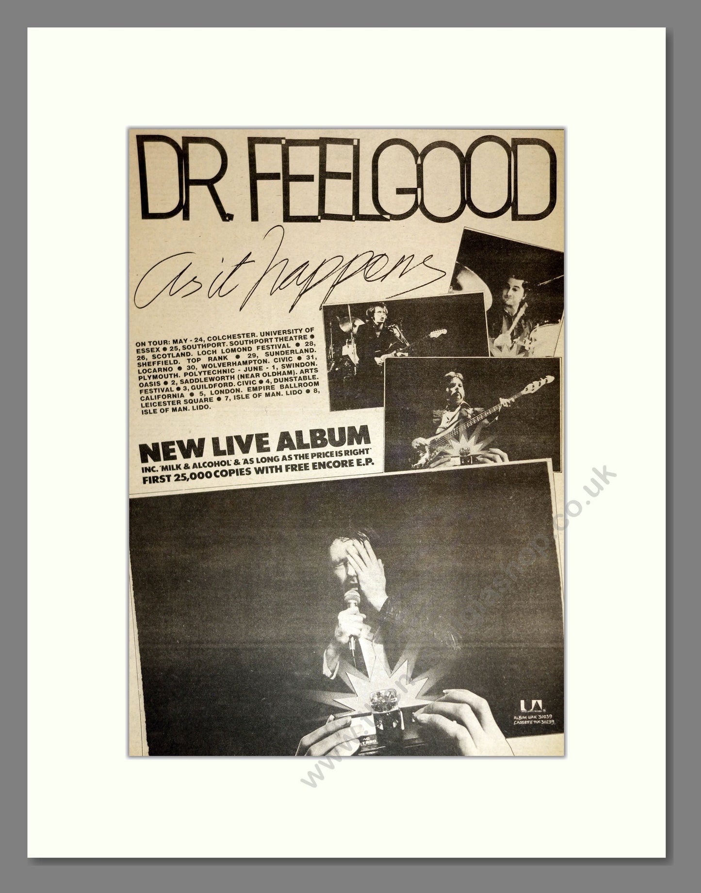 Dr Feelgood - As It Happens UK Tour. Vintage Advert 1979 (ref AD17091)