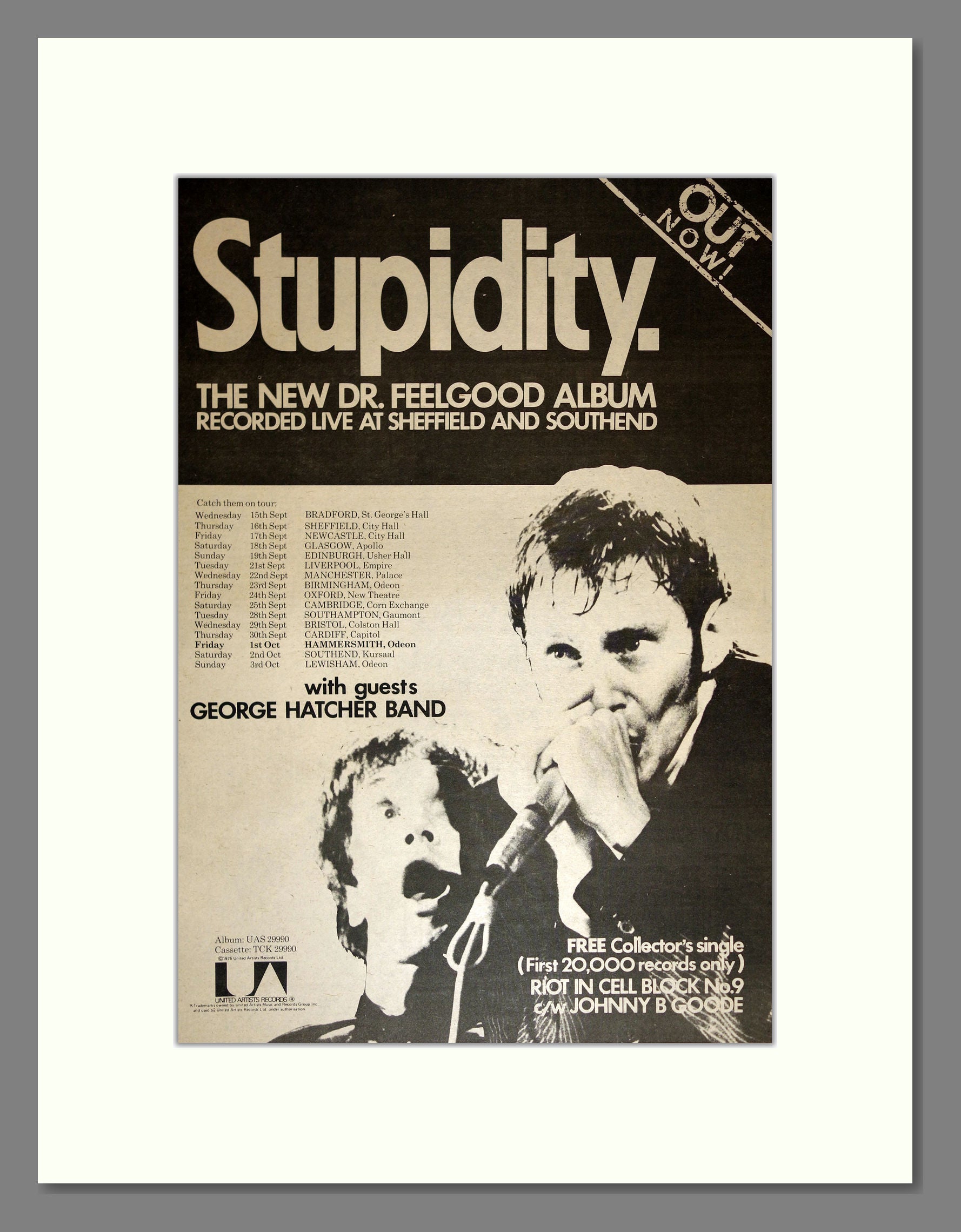 Dr Feelgood - Stupidity (UK Tour). Vintage Advert 1976 (ref AD17098)