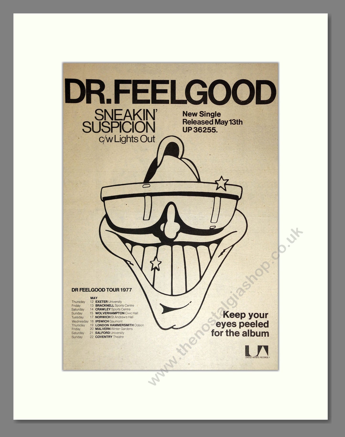 Dr Feelgood - Sneakin Suspicion (UK Tour). Vintage Advert 1977 (ref AD17102)