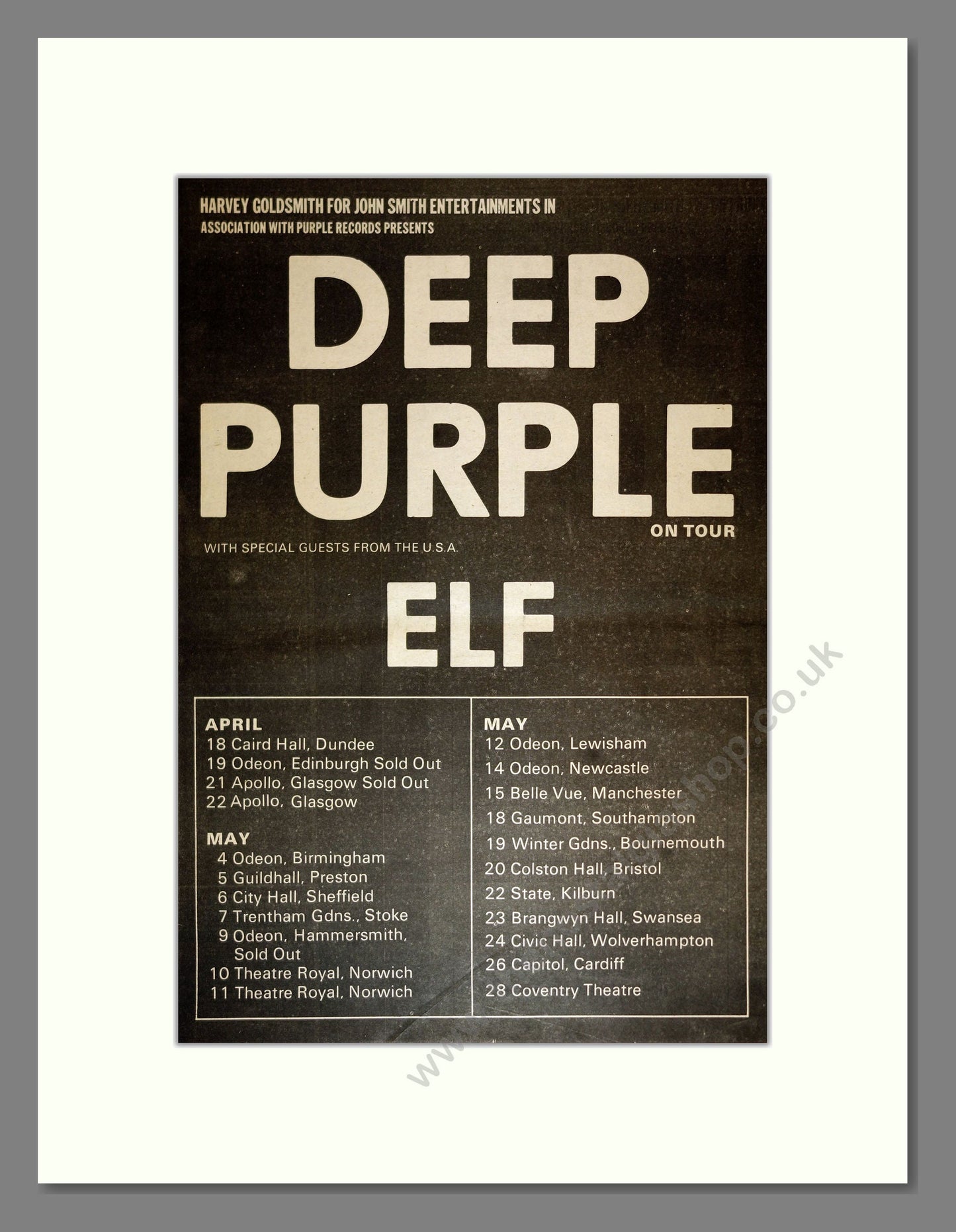 Deep Purple - UK Tour With Elf. Vintage Advert 1974 (ref AD17128)