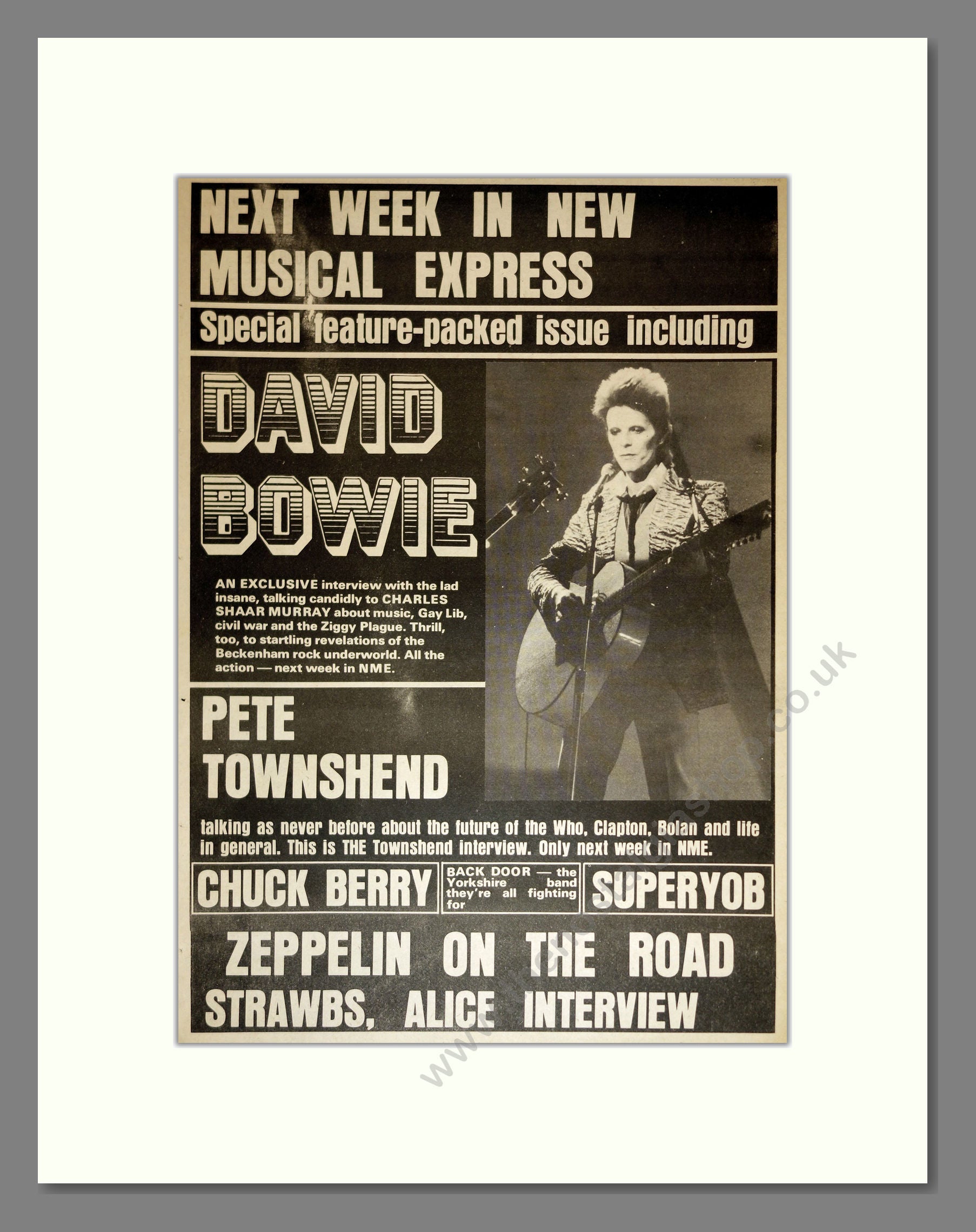 David Bowie - NME Publication Feature. Vintage Advert 1973 (ref AD17155)