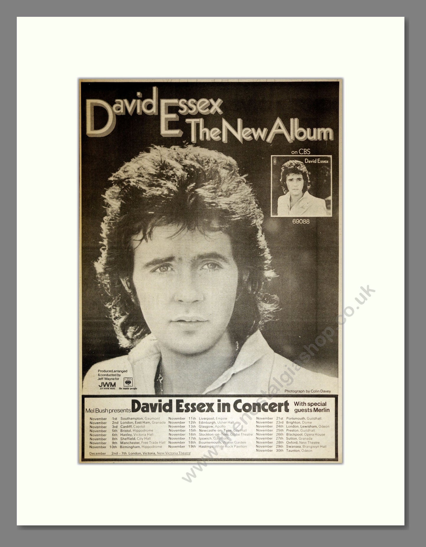 David Essex - UK Tour. Vintage Advert 1974 (ref AD17167)