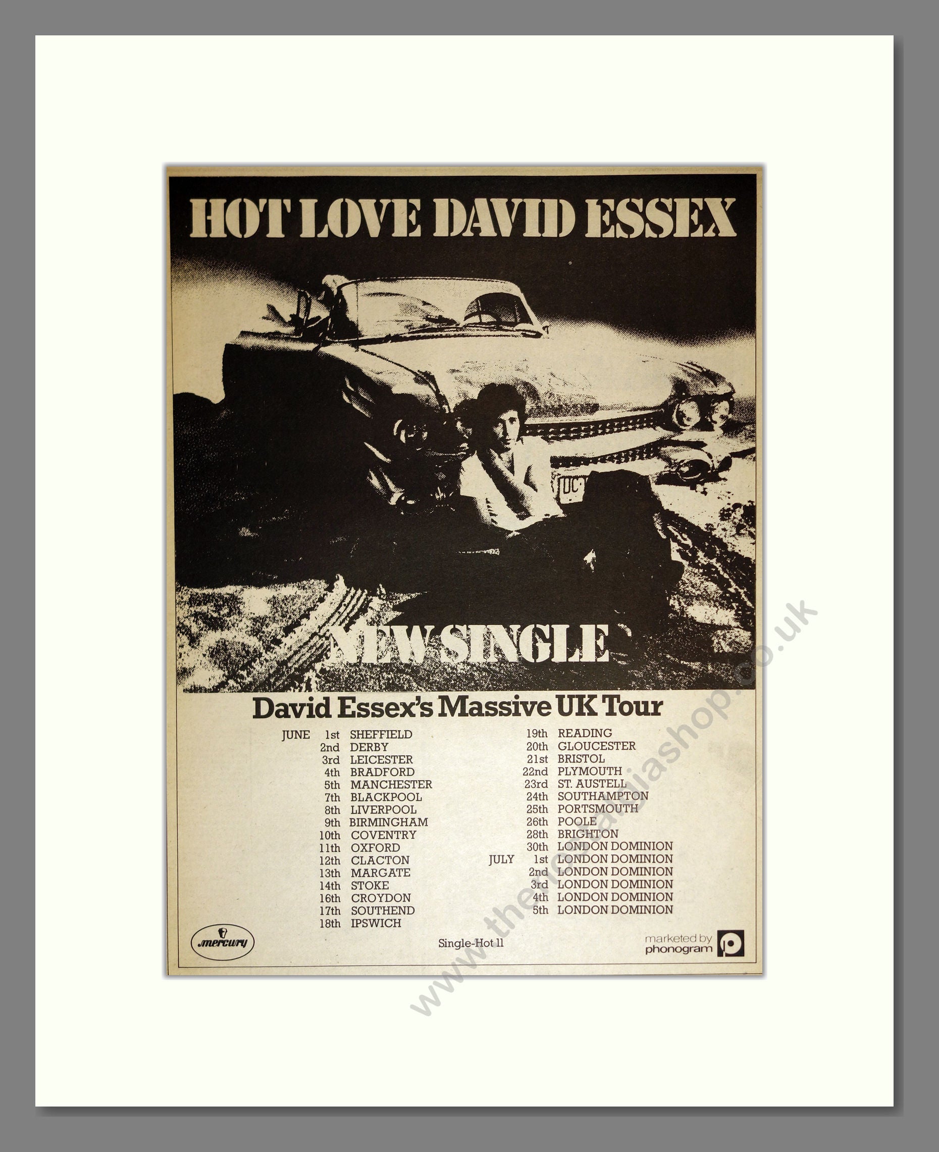 David Essex - Hot Love UK Tour. Vintage Advert 1980 (ref AD17168)