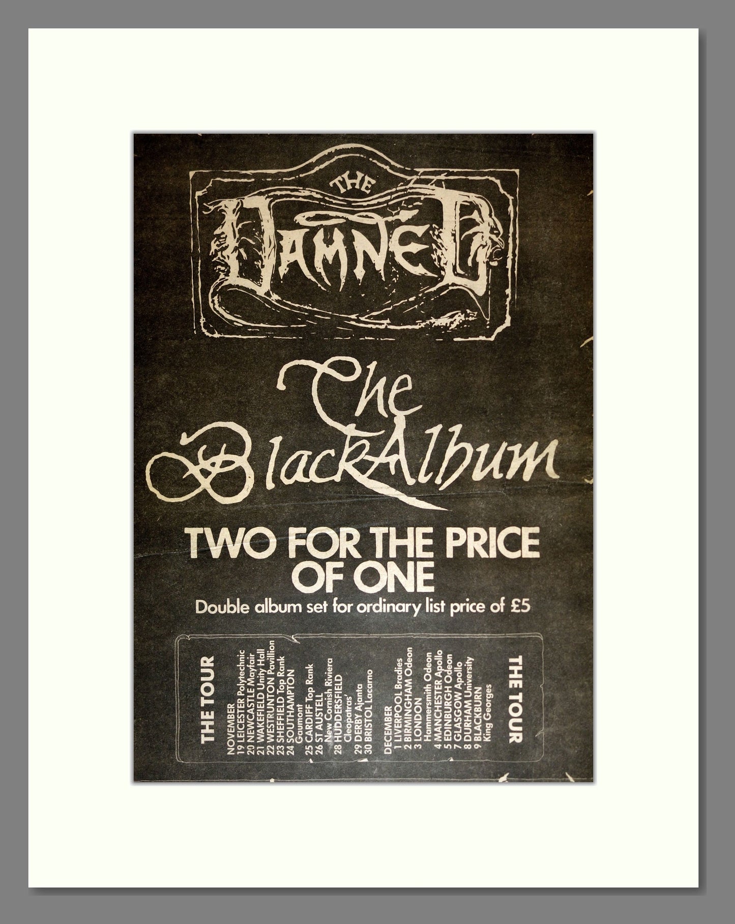 Damned (The) - The Black Album UK Tour. Vintage Advert 1980 (ref AD17202)