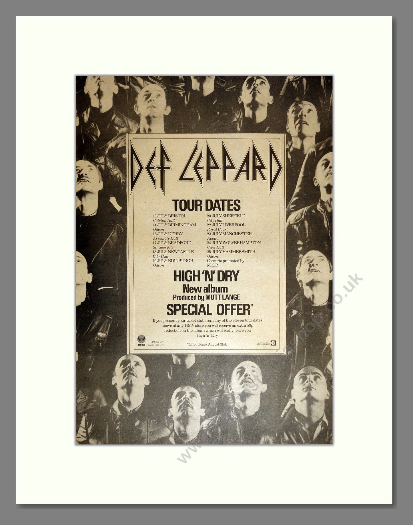 Def Leppard - High and Dry UK Tou. Vintage Advert 1981 (ref AD17214)