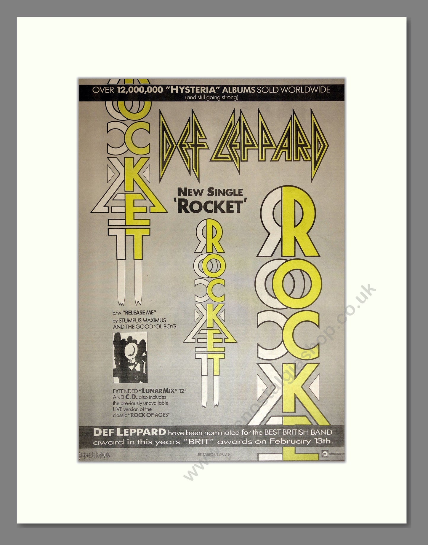 Def Leppard - Rocket. Vintage Advert 1989 (ref AD17216)