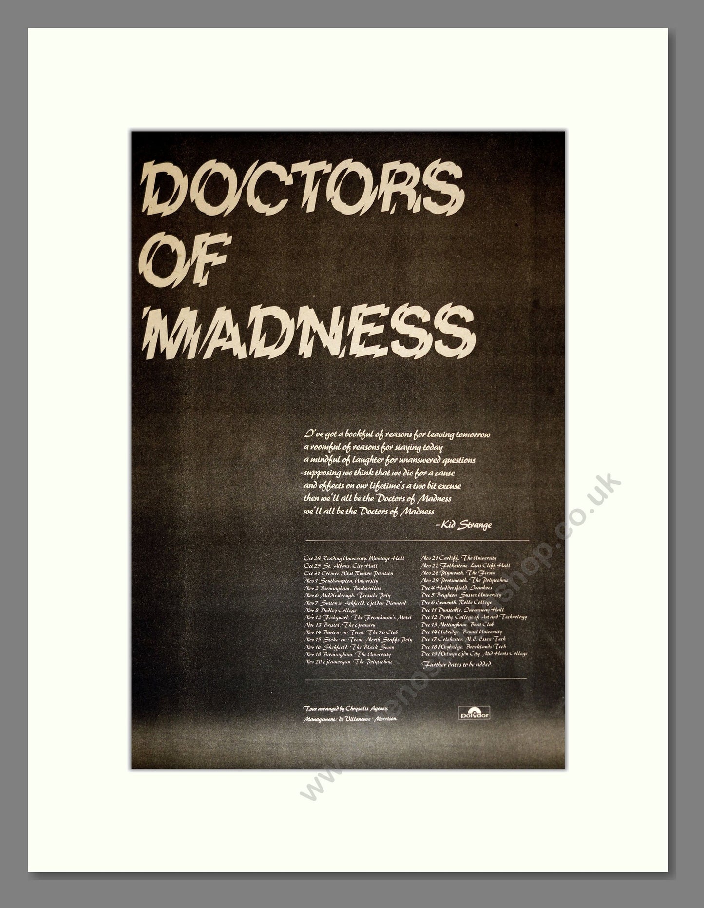 Doctors of Madness - UK Tour. Vintage Advert 1975 (ref AD17225)