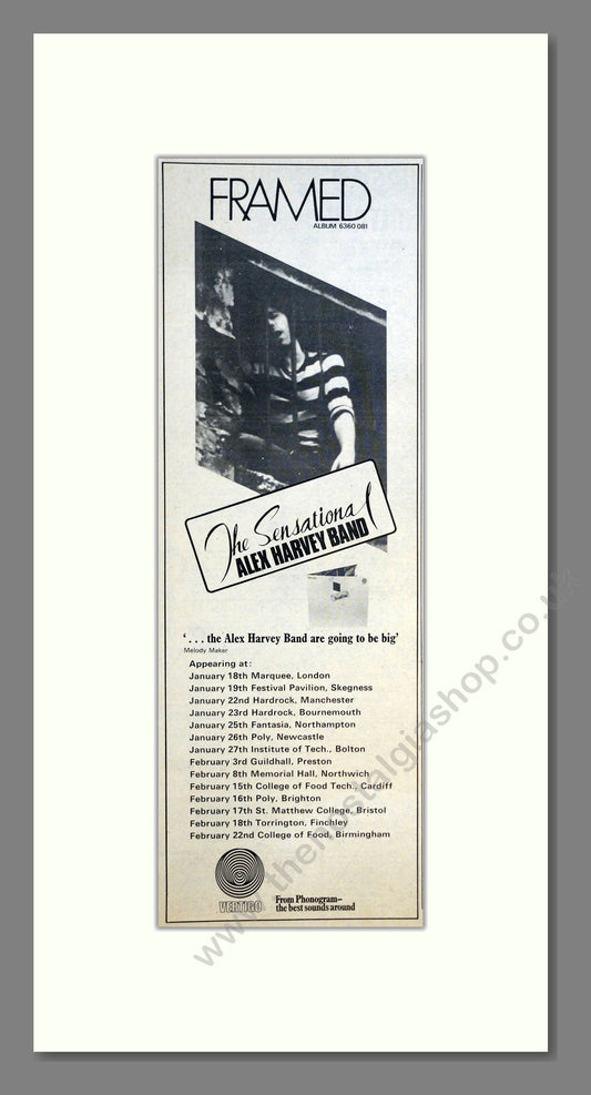 Alex Harvey Band (The Sensational) - Framed (UK Tour). Vintage Advert 1973 (ref AD200842)