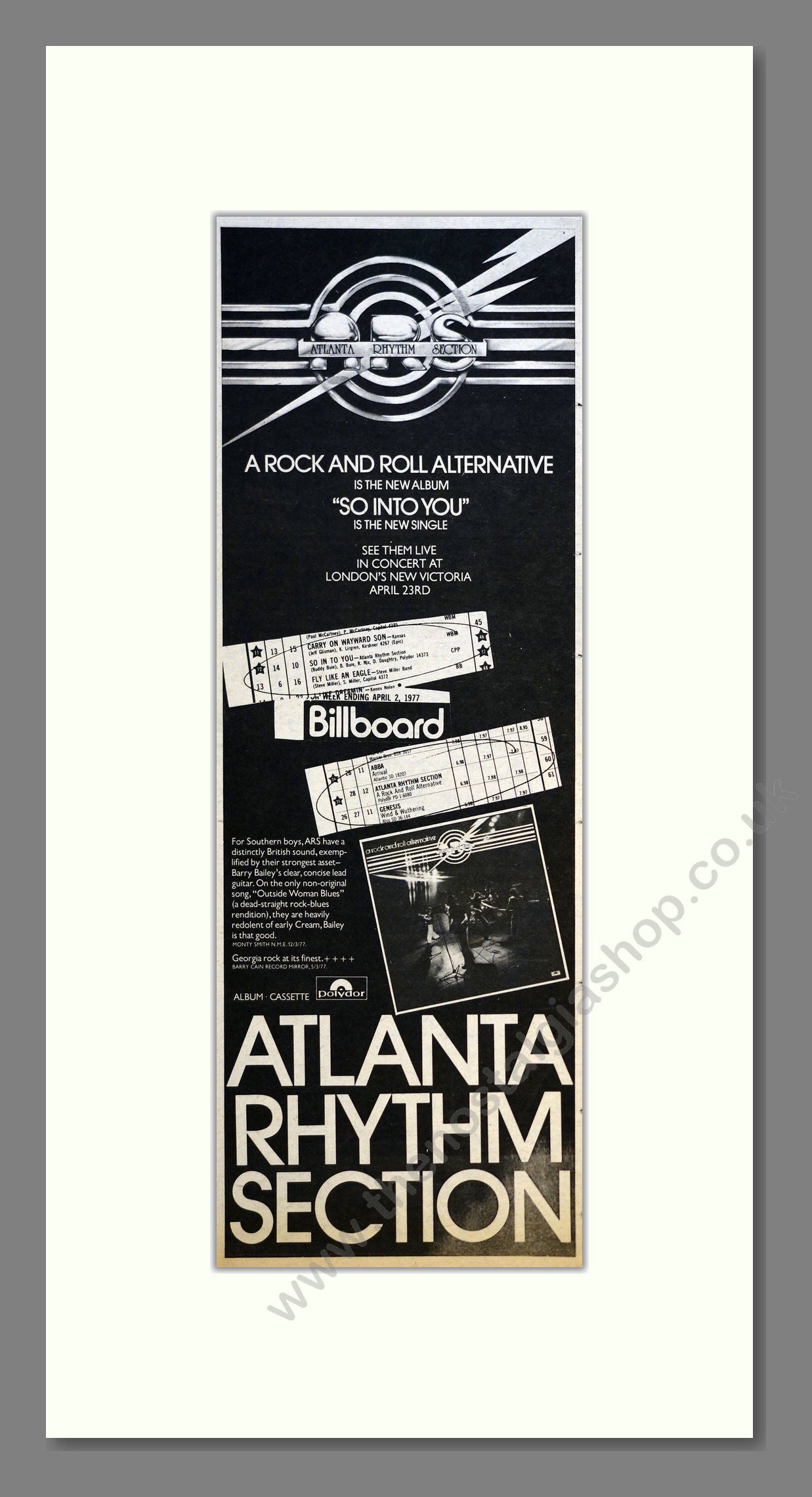 Atlanta Rhythm Section - So Into You. Vintage Advert 1977 (ref AD200858)