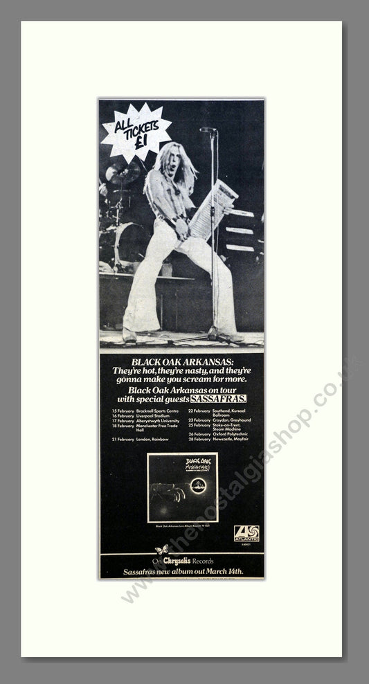 Black Oak Arkansas - UK Tour. Vintage Advert 1975 (ref AD200875)