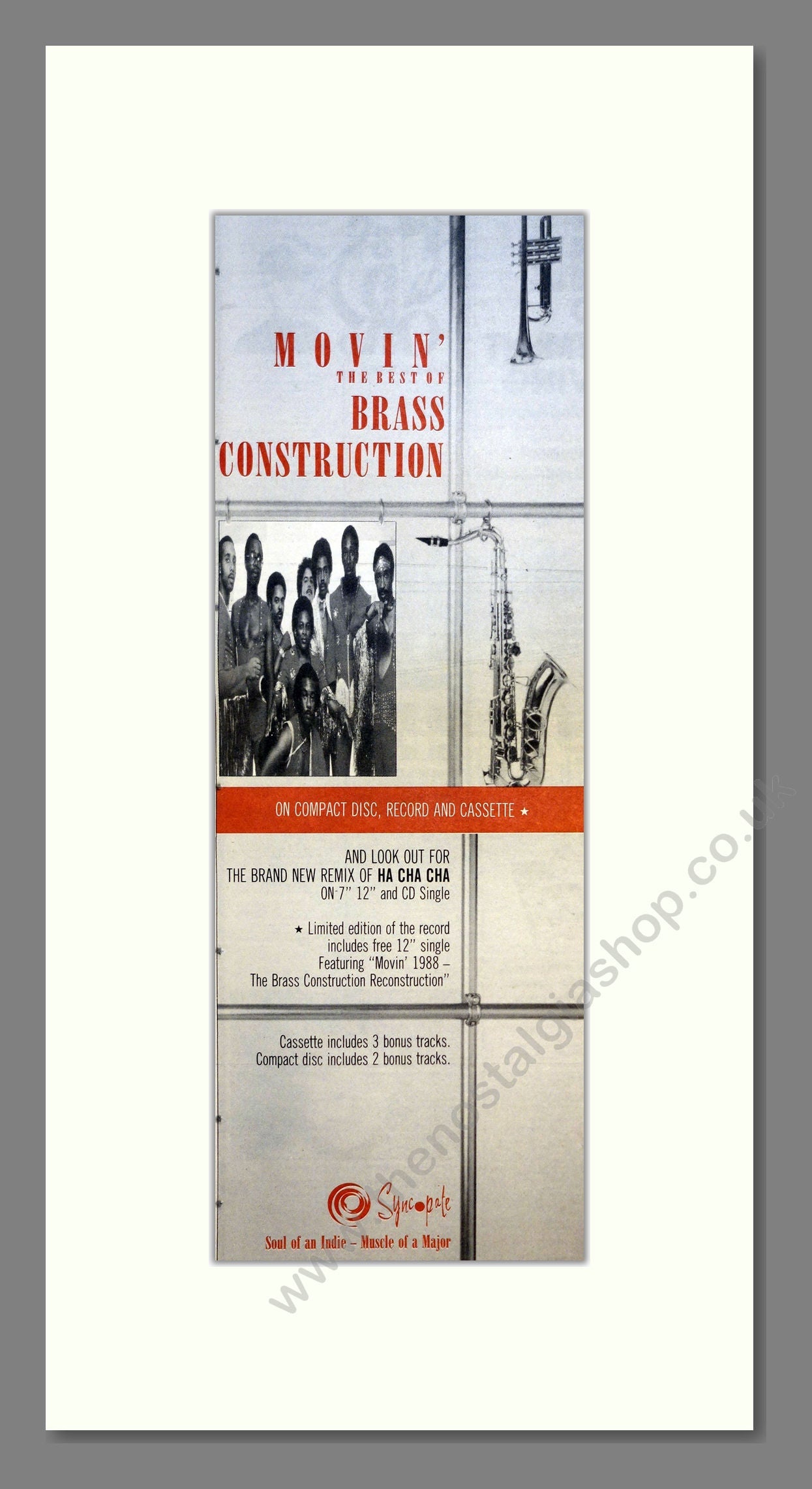 Brass Construction - Movin. Vintage Advert 1988 (ref AD200878)