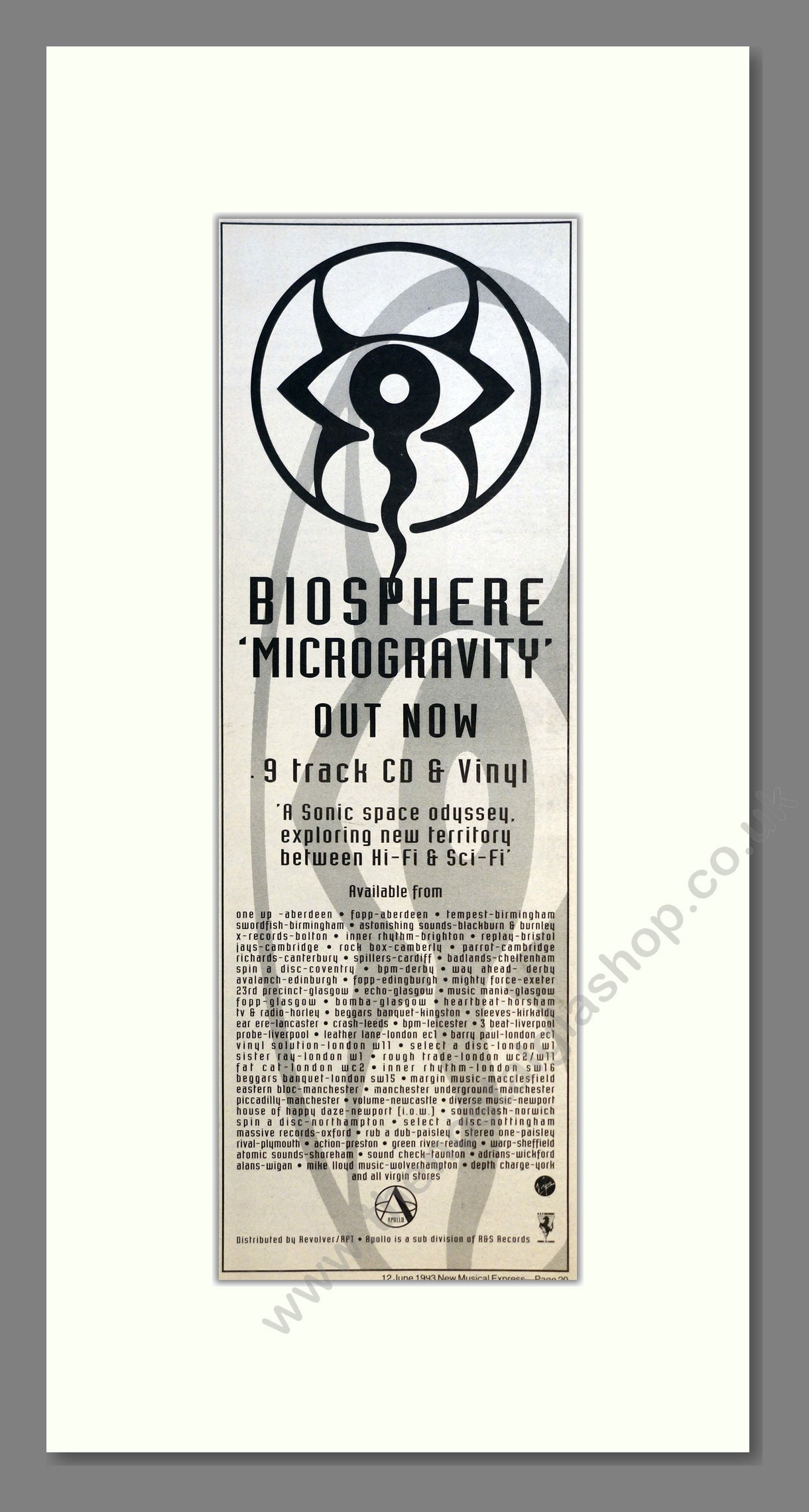 Biosphere - Microgravity. Vintage Advert 1993 (ref AD200879)