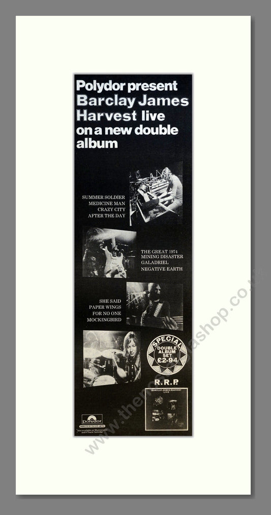 Barclay James Harvest - Live Double Album. Vintage Advert 1974 (ref AD200880)