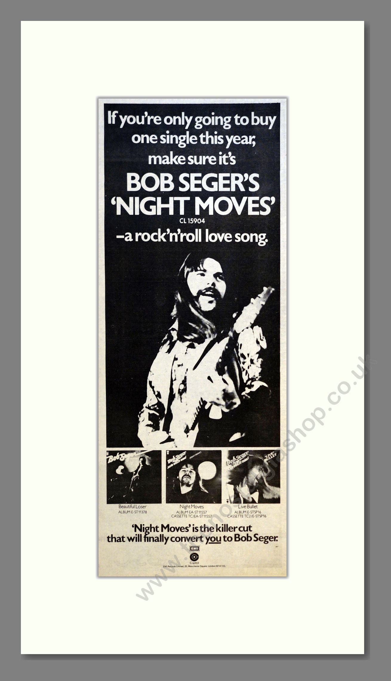 Bob Seger - Night Moves. Vintage Advert 1977 (ref AD200885)