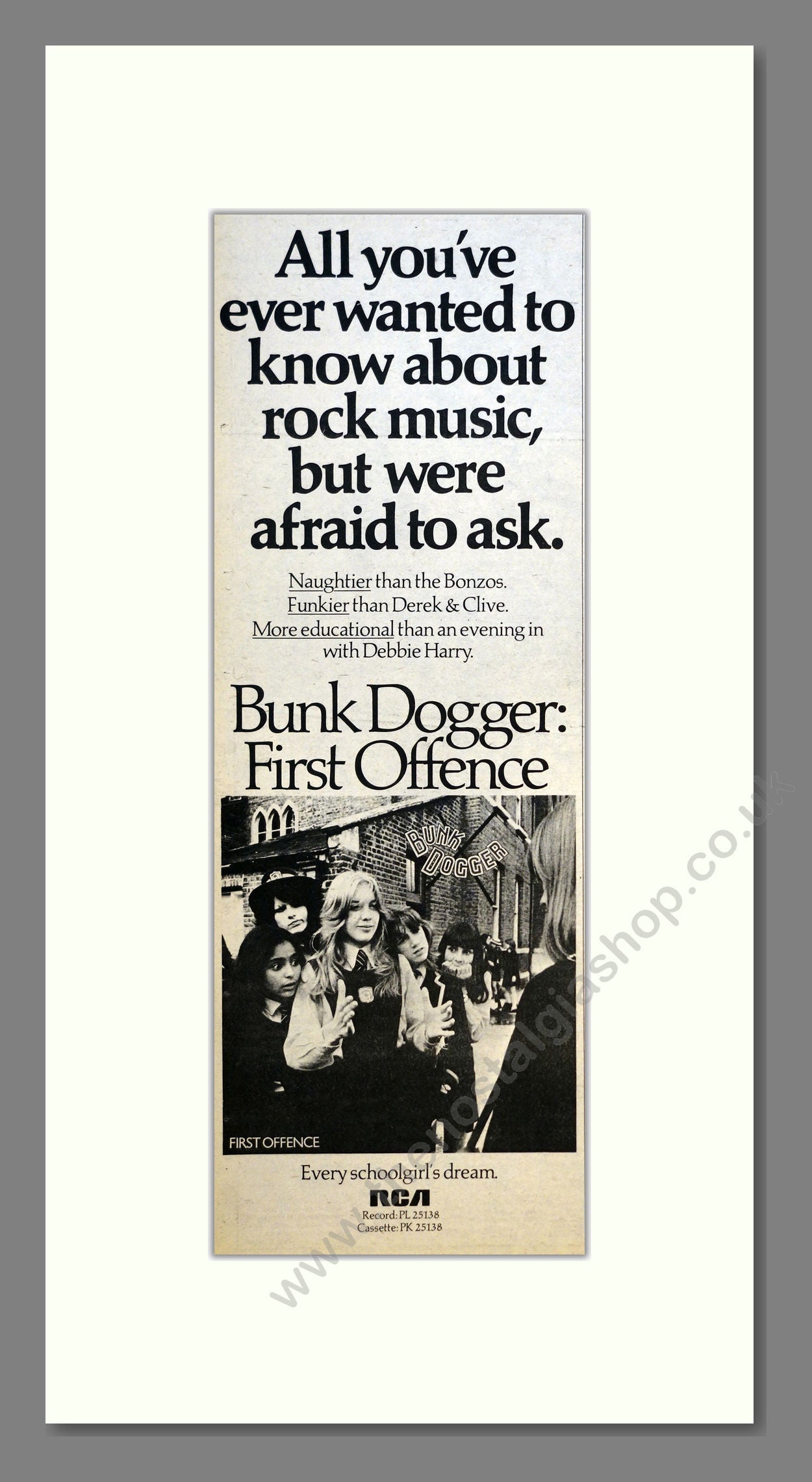 Bunk Dogger - First Offence. Vintage Advert 1978 (ref AD200903)