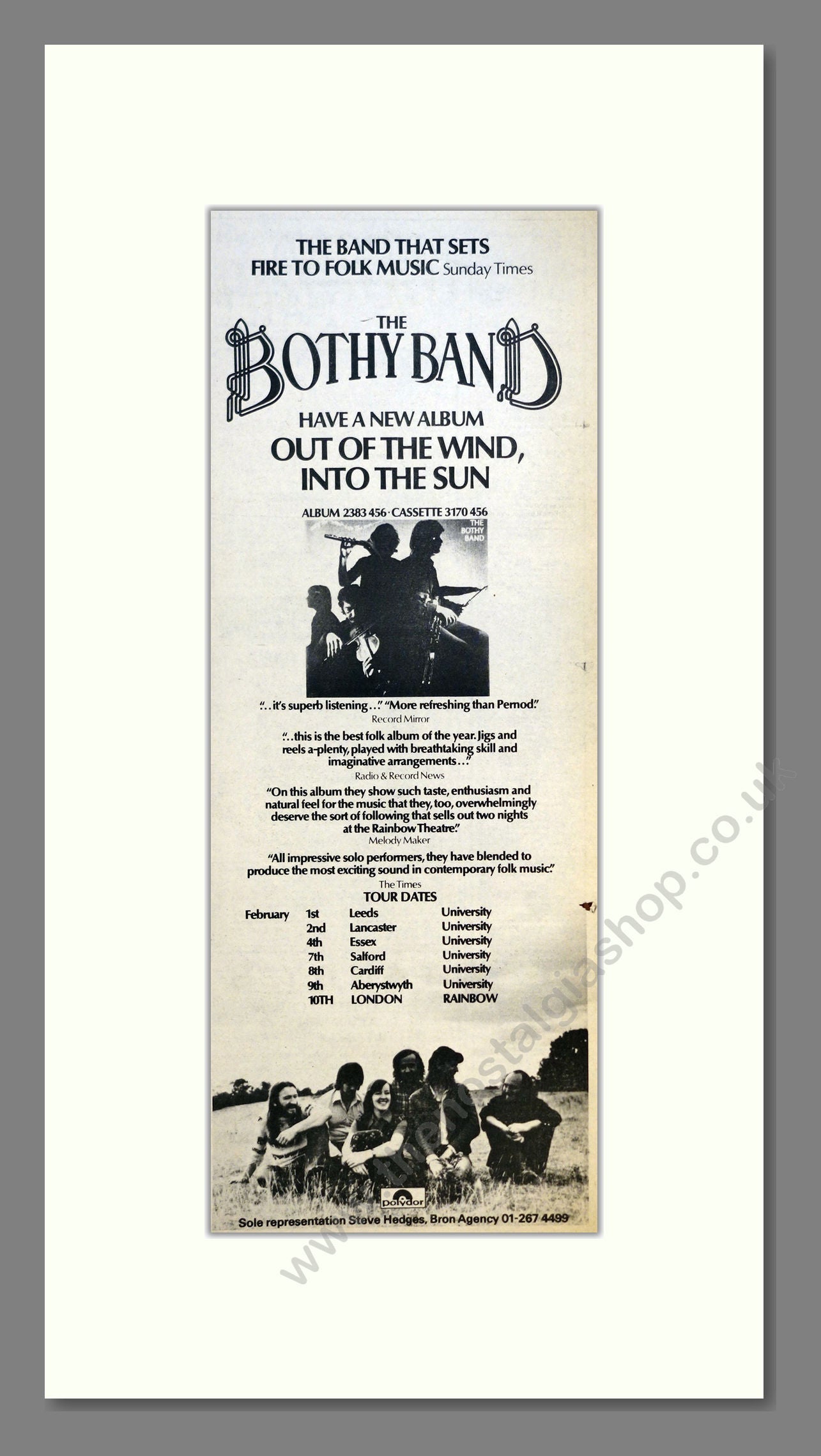 Bothy Band (The) - Out Of The Wind Into The Sun (UK Tour). Vintage Advert 1978 (ref AD200909)