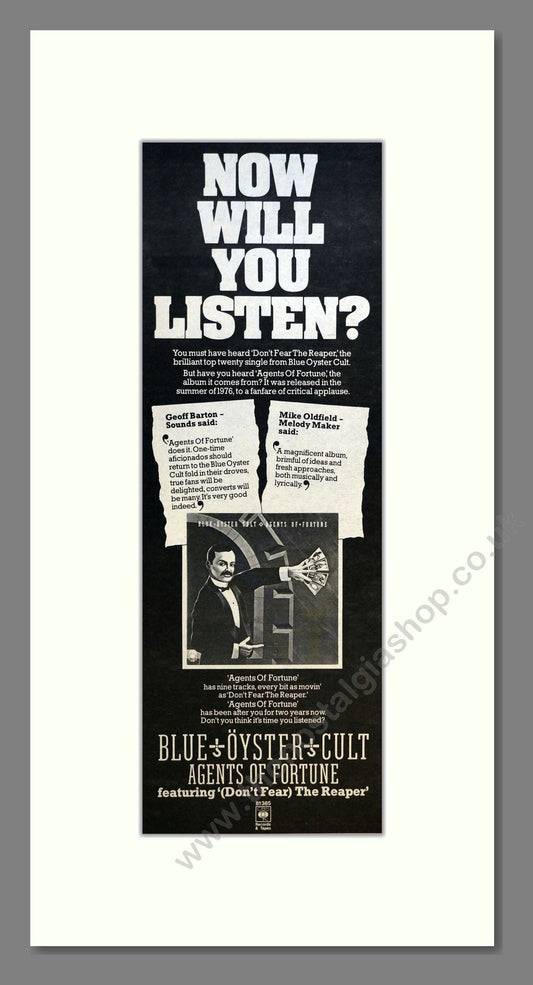 Blue Oyster Cult - Agents Of Fortune. Vintage Advert 1978 (ref AD200911)