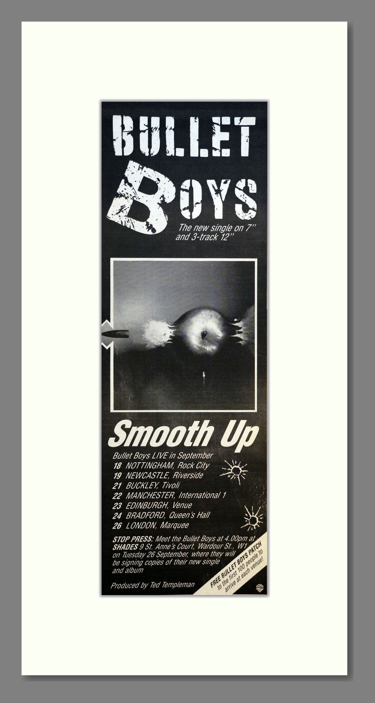 Bullet Boys - Smooth Up (UK Tour). Vintage Advert 1989 (ref AD200915)