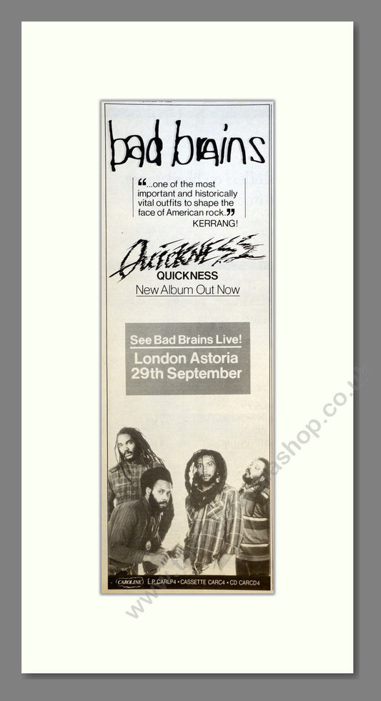 Bad Brains - Quickness. Vintage Advert 1989 (ref AD200916)