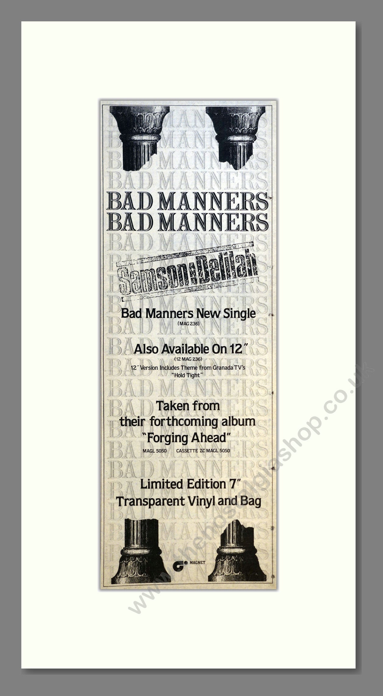 Bad Manners - Samson And Delilah. Vintage Advert 1982 (ref AD200933)