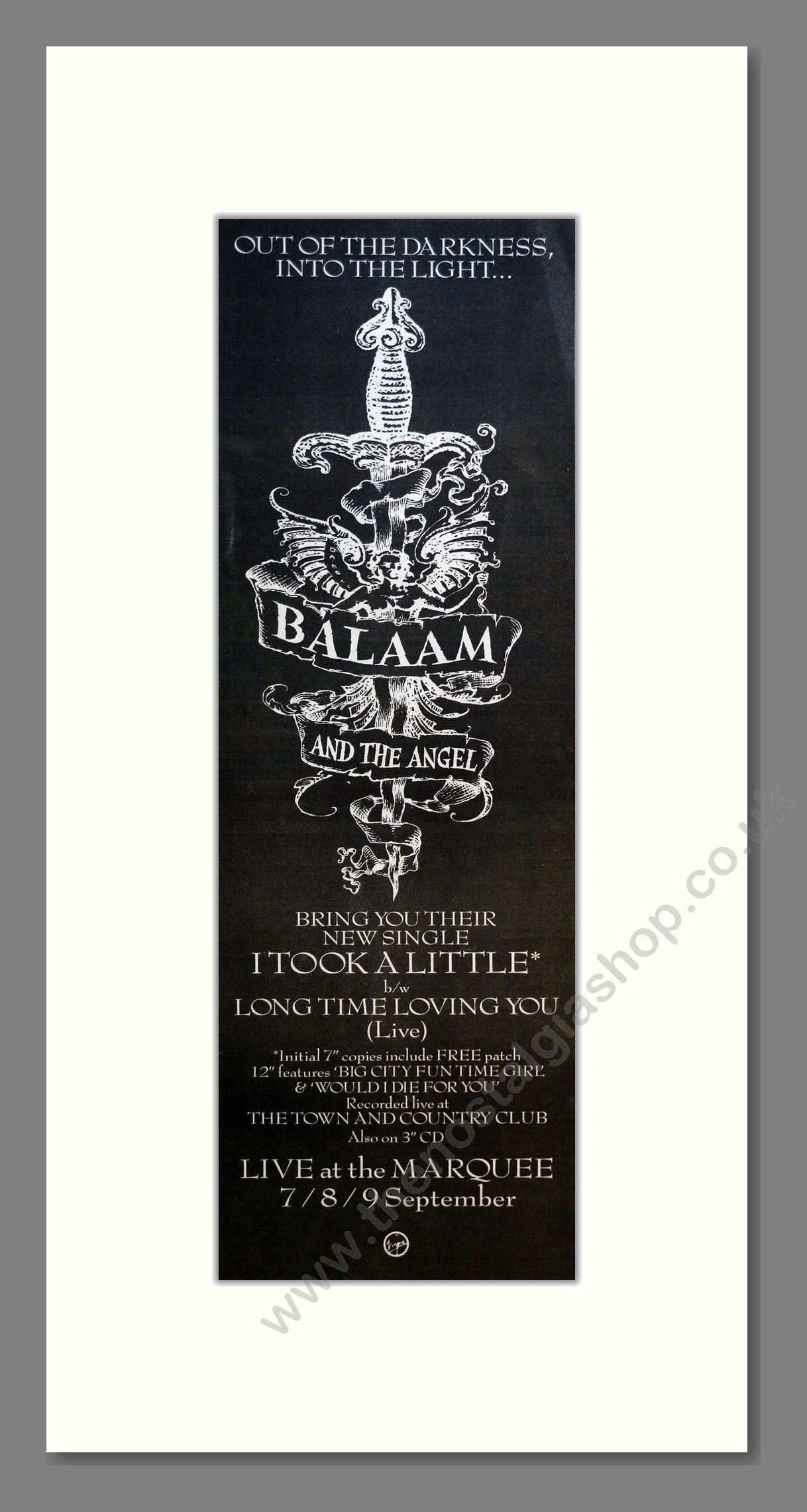 Balaam and The Angel - I Took A Little. Vintage Advert 1989 (ref AD200938)