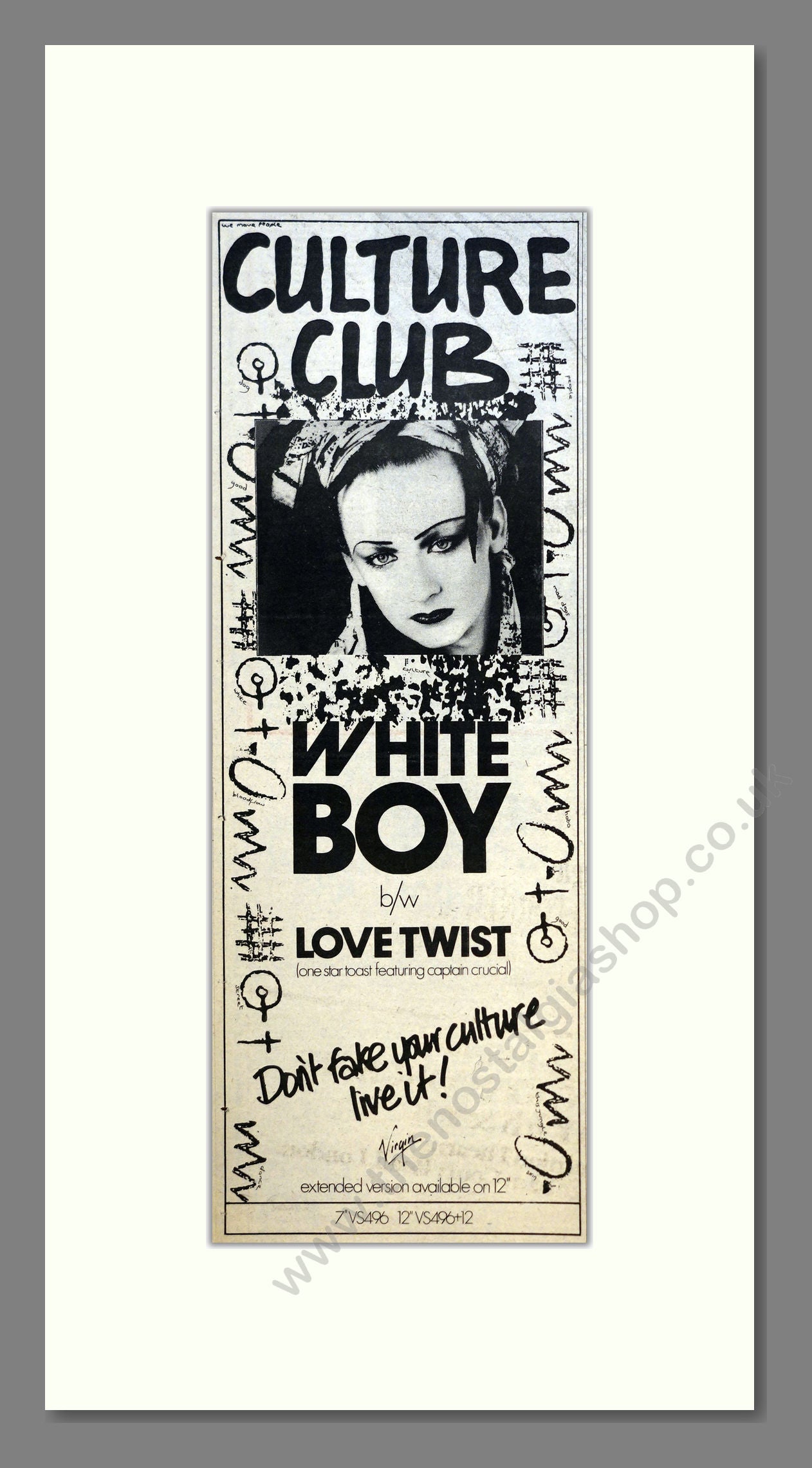 Culture Club  - White Boy. Vintage Advert 1982 (ref AD200978)