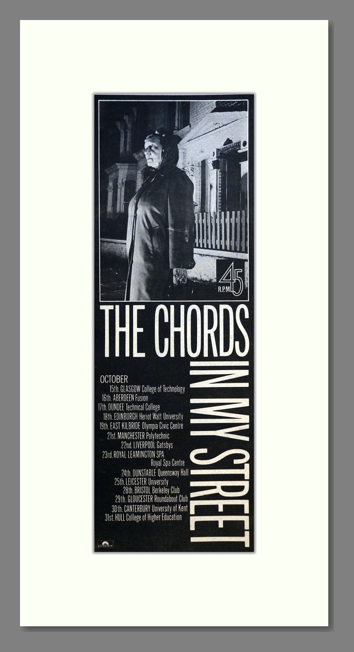 Chords (The) - In My Street (UK Tour). Vintage Advert 1980 (ref AD200980)