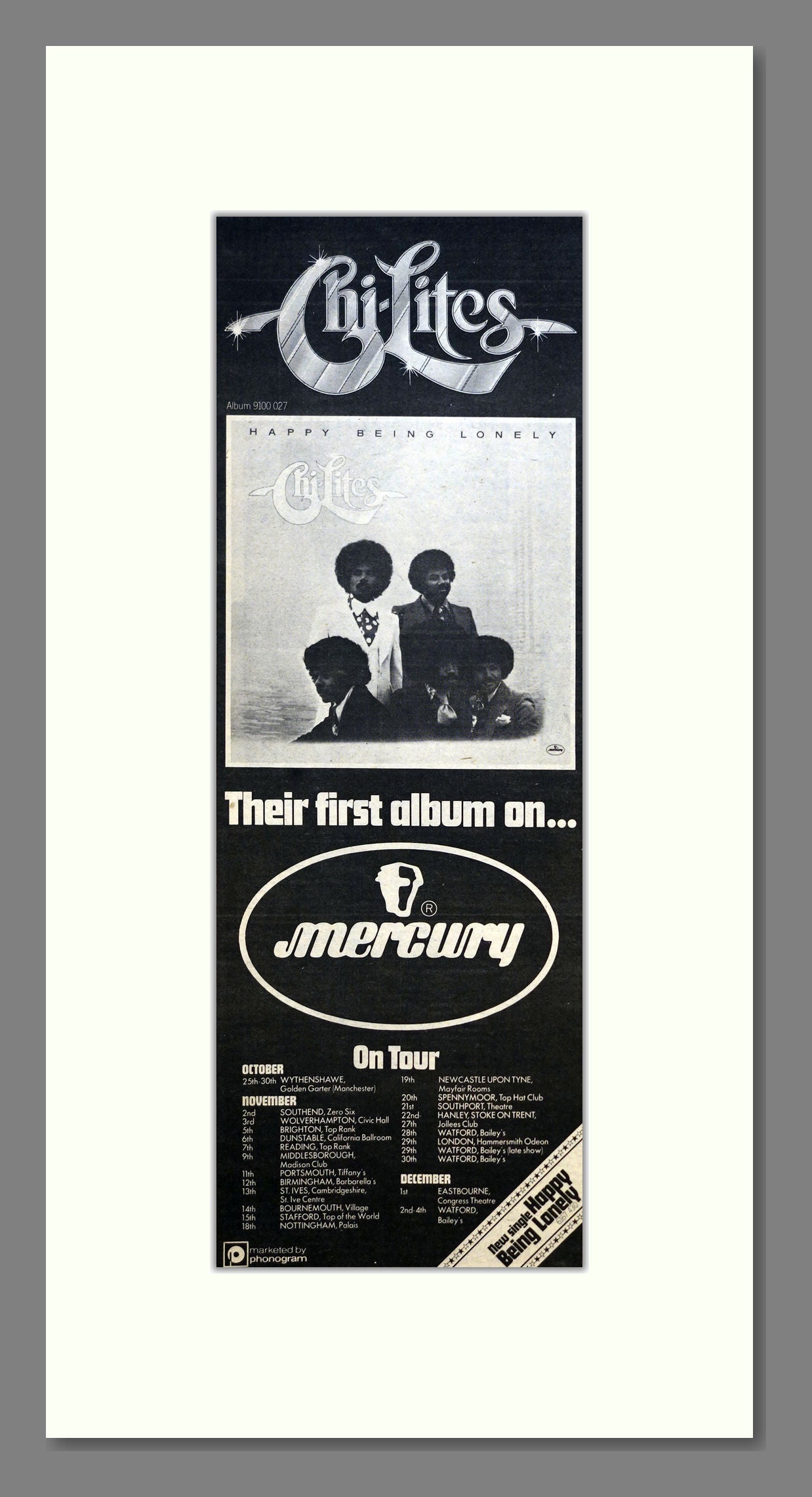 Chi-Lites - Debut Album (UK Tour). Vintage Advert 1976 (ref AD200983)