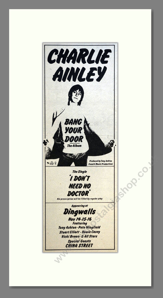 Charley Ainley - Bang Your Door. Vintage Advert 1978 (ref AD200990)