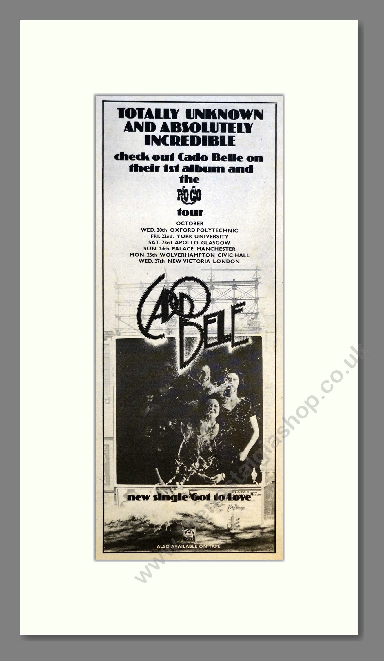 Cado Belle - UK Tour. Vintage Advert 1975 (ref AD200996)