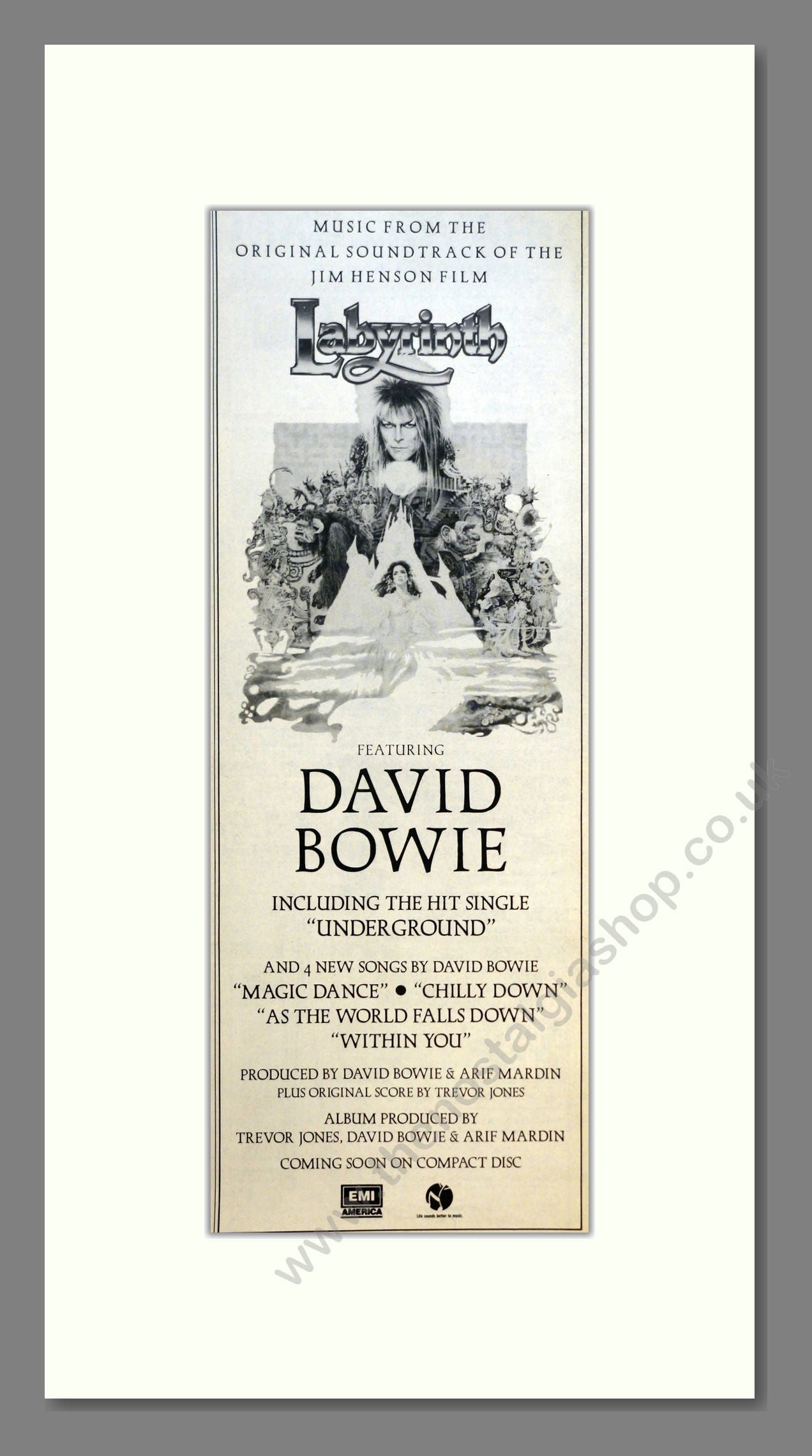 David Bowie - Labyrinth. Vintage Advert 1986 (ref AD201021)