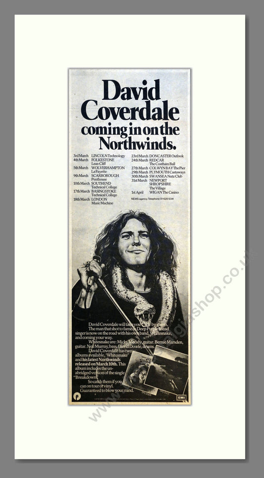 David Coverdale - UK Tour. Vintage Advert 1978 (ref AD201024)