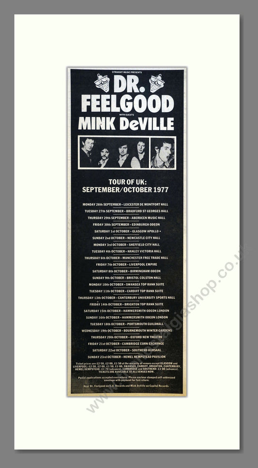 Dr Feelgood / Mink DeVille - UK Tour. Vintage Advert 1977 (ref AD201029)