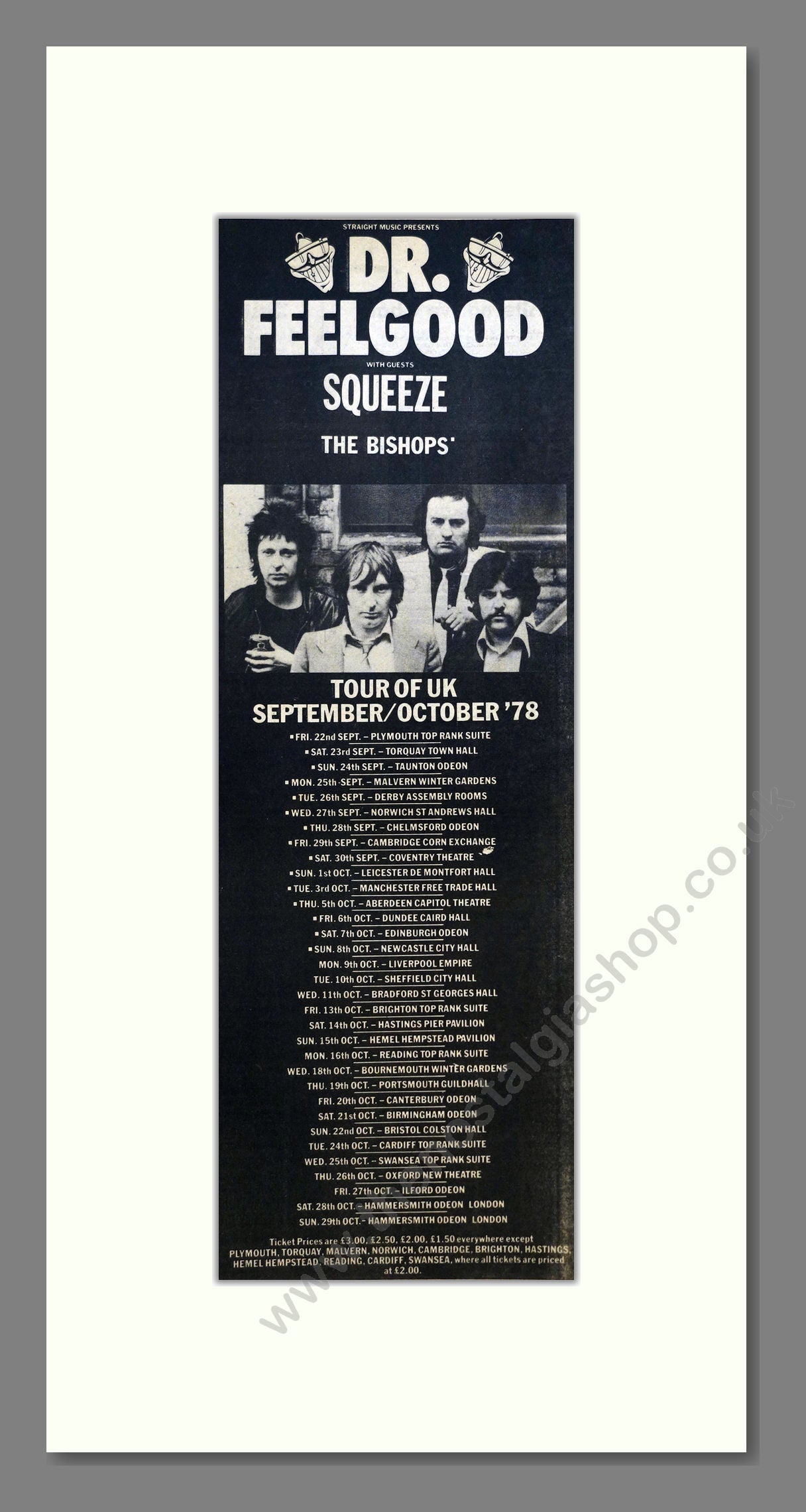 Dr Feelgood - UK Tour With Squeeze. Vintage Advert 1978 (ref AD201032)