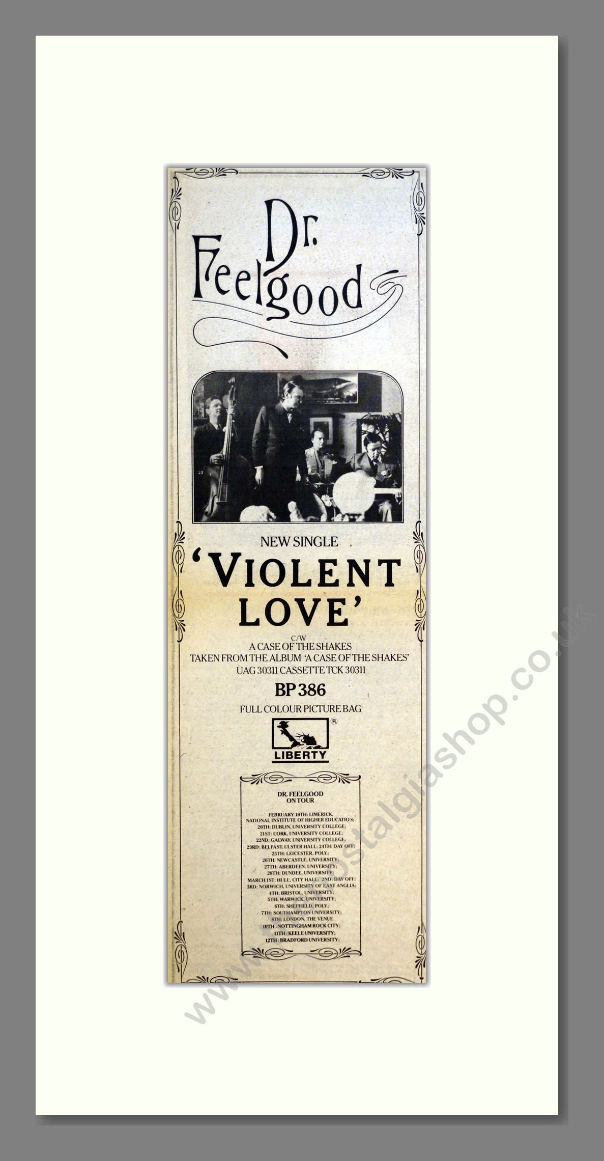 Dr Feelgood - Violent Love. Vintage Advert 1981 (ref AD201036)