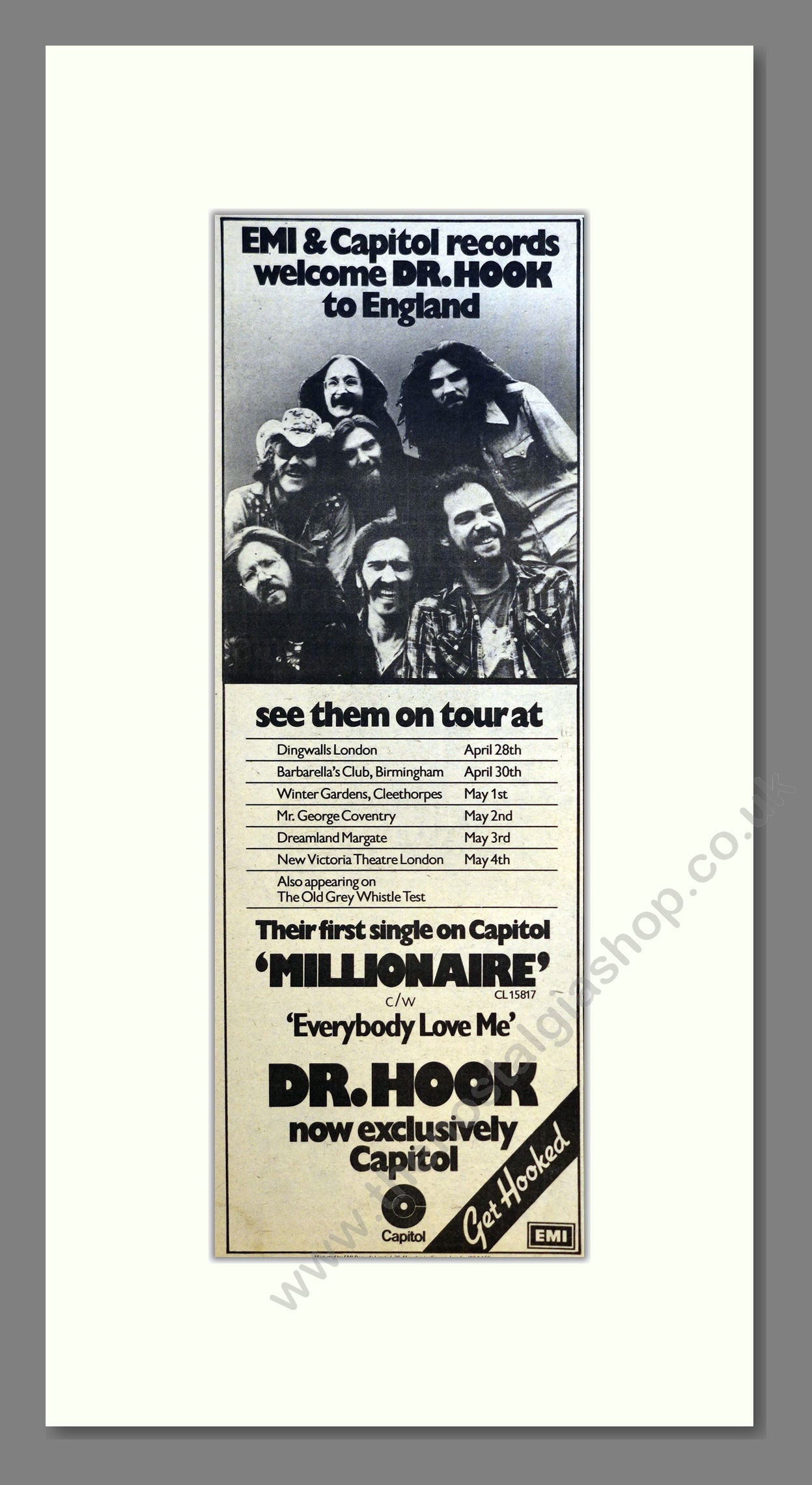 Dr Hook - Millionaire (UK Tour). Vintage Advert 1975 (ref AD201041)