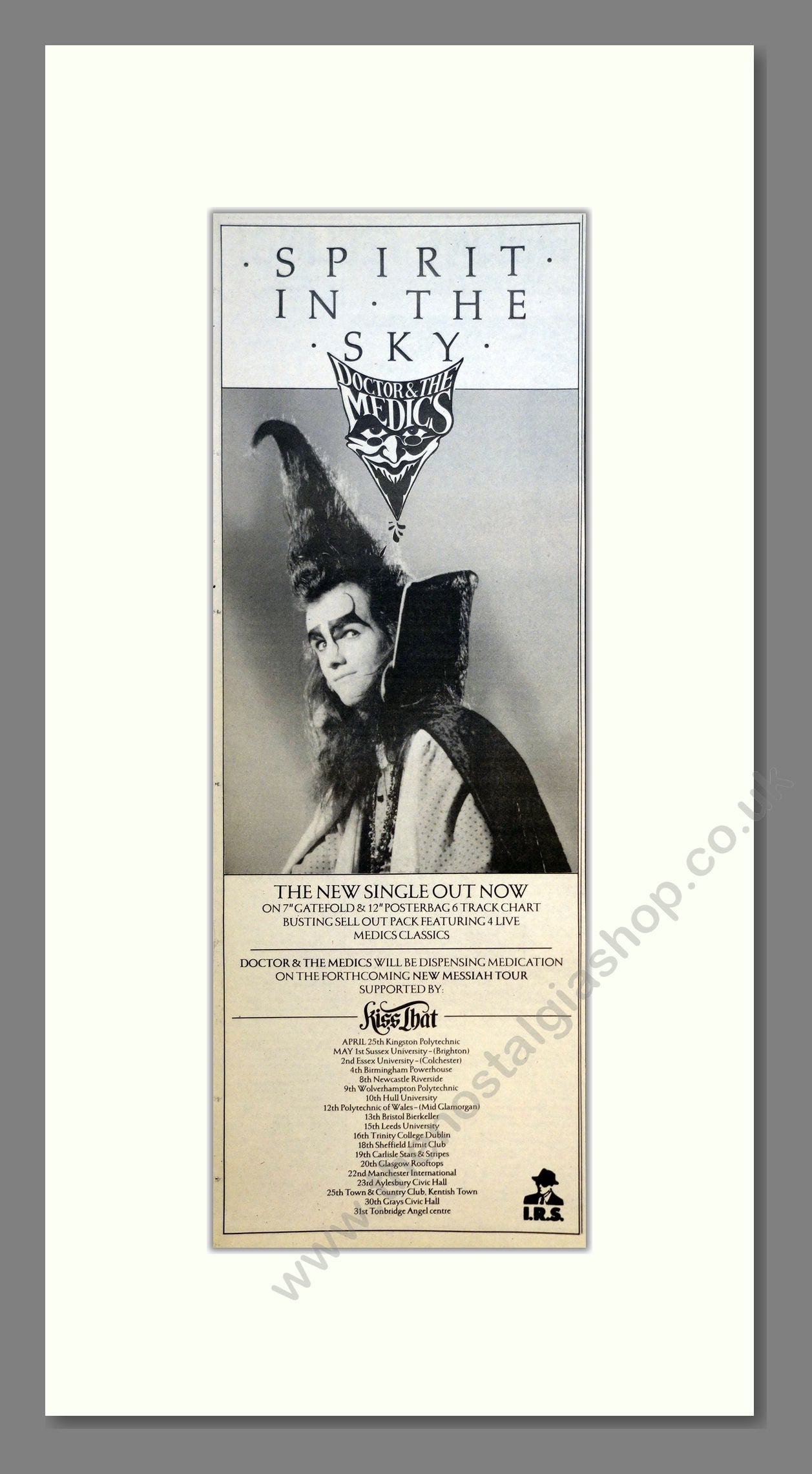 Doctor And The Medics  - Spirit In The Sky (UK Tour). Vintage Advert 1986 (ref AD201052)