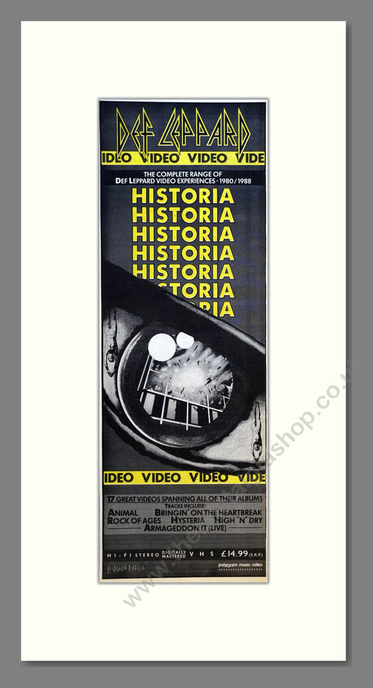 Def Leppard  - Historia Video. Vintage Advert 1988 (ref AD201055)