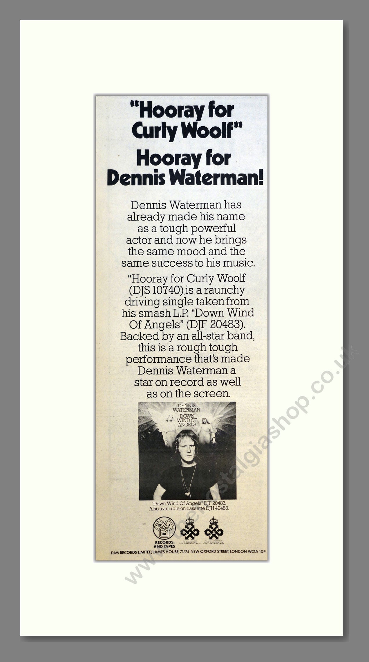 Dennis Waterman - Hooray For Curly Woolf. Vintage Advert 1977 (ref AD201059)