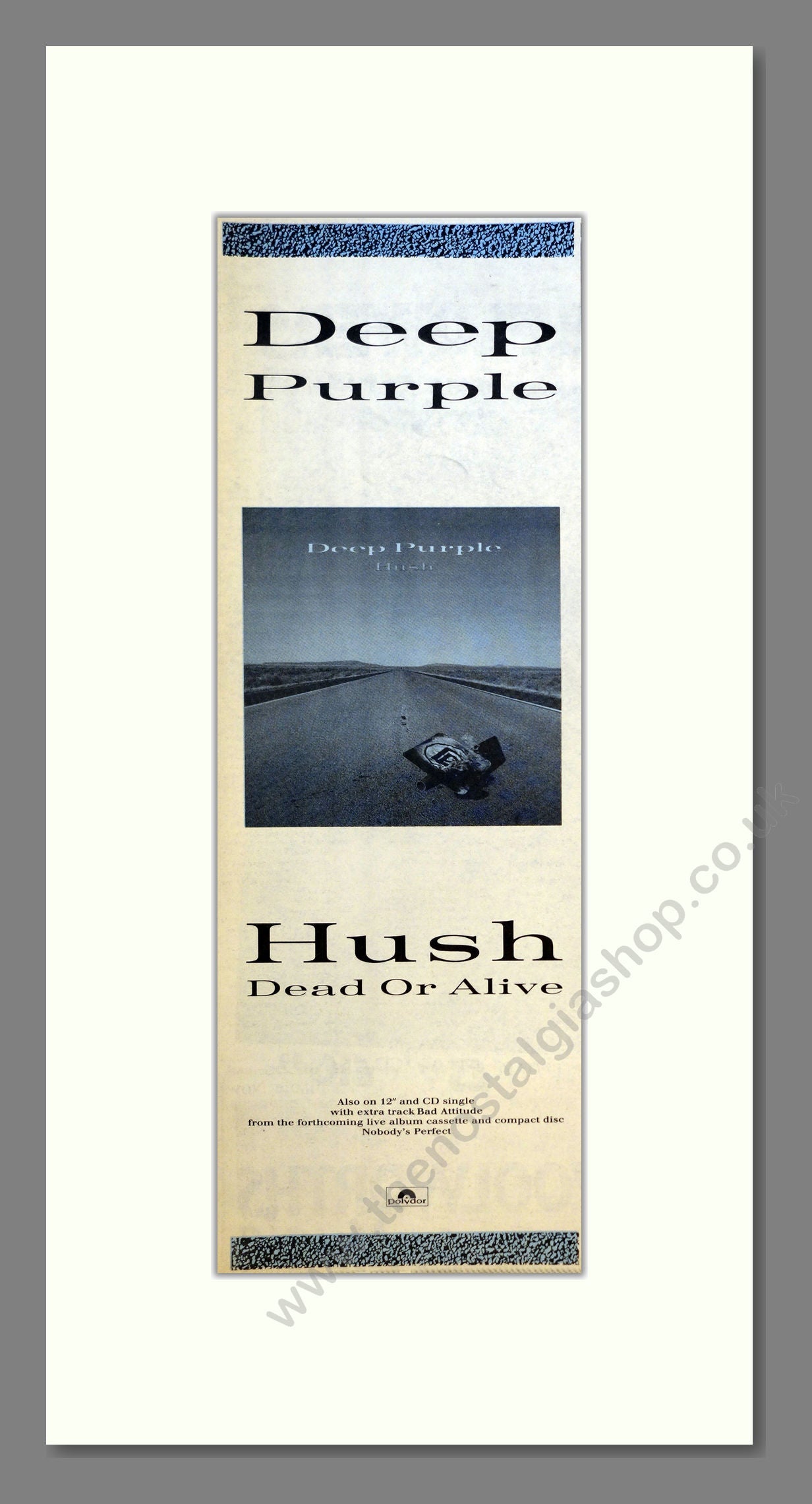 Deep Purple - Hush Dead Or Alive. Vintage Advert 1988 (ref AD201067)