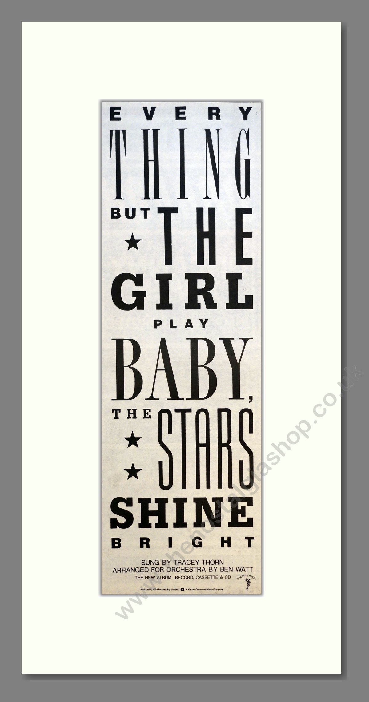 Everything But The Girl - Baby The Stars Shine Bright. Vintage Advert 1986 (ref AD201091)