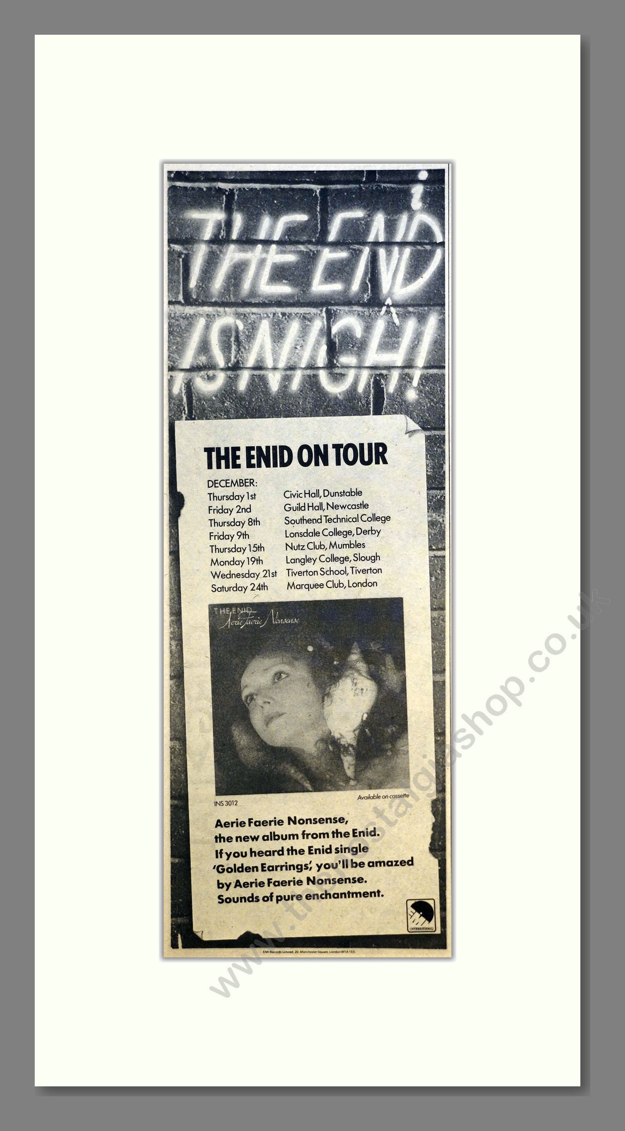 Enid (the) - The End Is Nigh On Tour. Vintage Advert 1977 (ref AD201096)