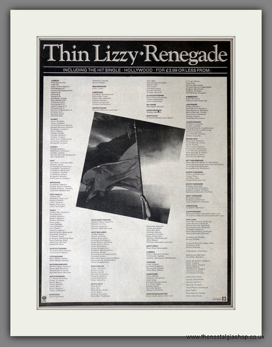 Thin Lizzy. Renegade. Original Advert 1982 (ref AD14172)