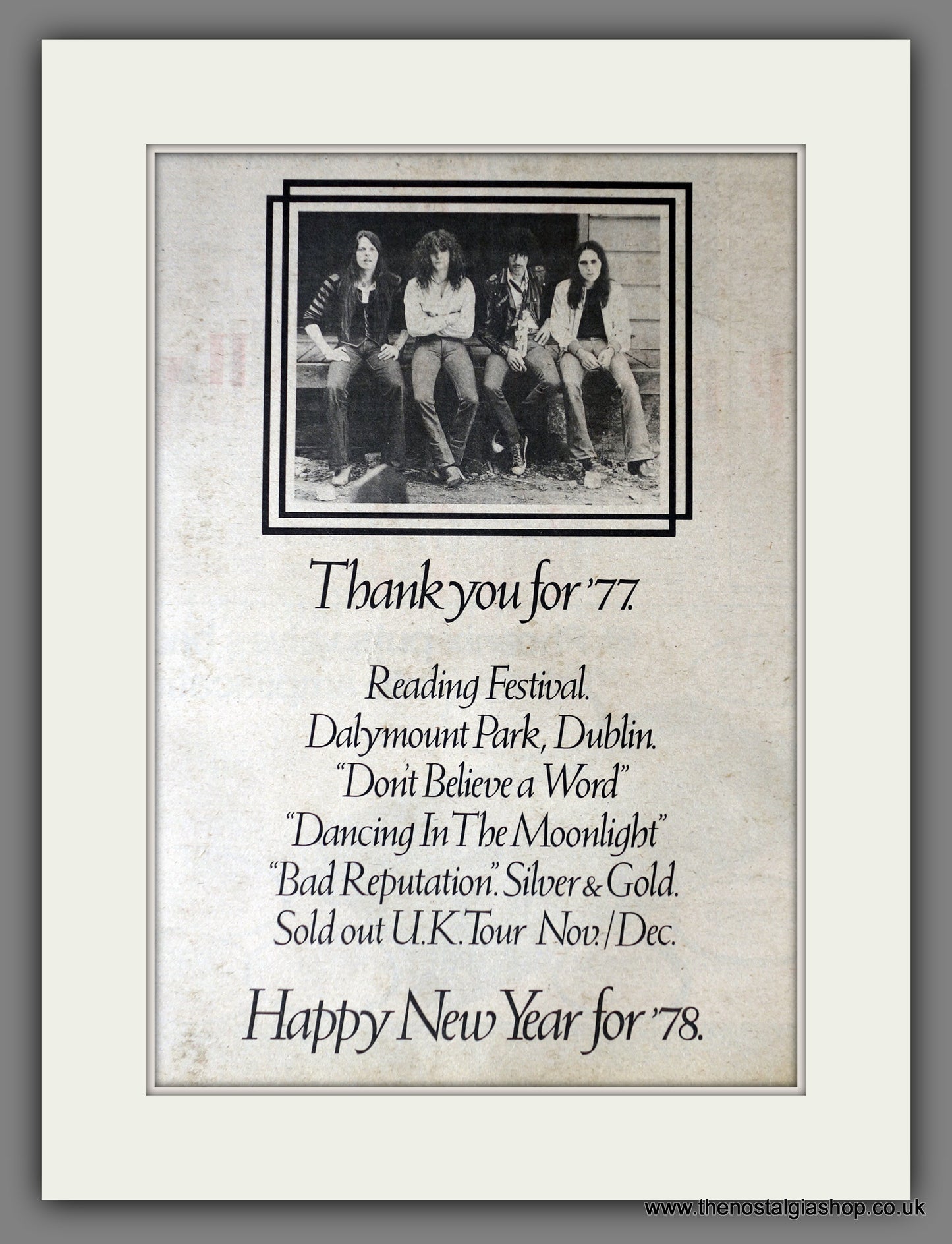 Thin Lizzy. Thanks, Happy New Year 78. Original Advert 1977 (ref AD14177)