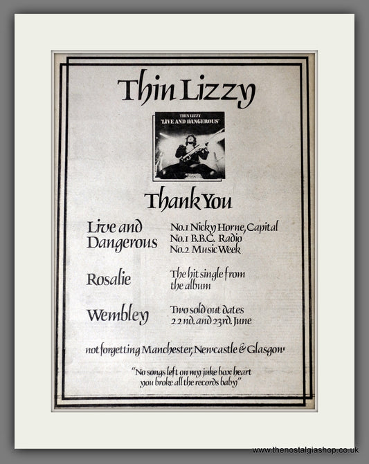 Thin Lizzy. Thank You. Original Advert 1978 (ref AD14178)